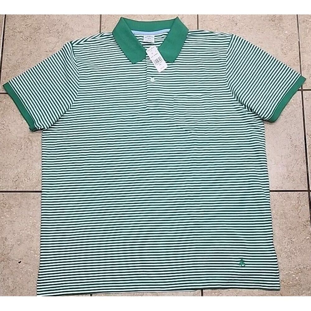 Mens Brooks Brothers XXL Green White Slim Fit Performance Polo Shirt NWT $90
